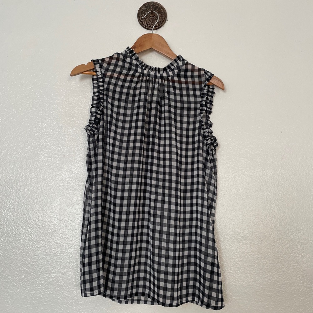 Who What Wear Womens Gingham Ruffle Sleeveless Blouse‎ Black White Size M